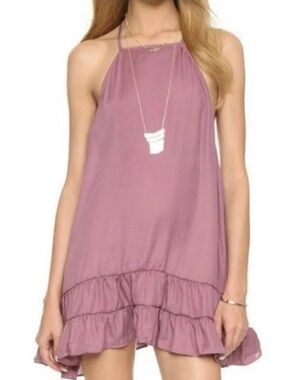 Free People Dusty Mauve Ruffle Halter Mini Dress